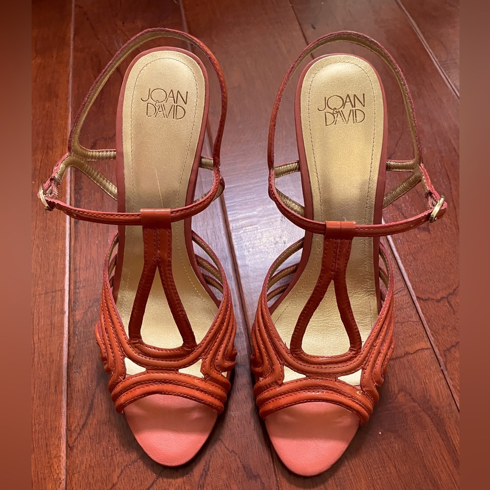 Joan & David Damimo Patent Leather Open Toe Ankle Strap Heels, Dark Orange, 10M